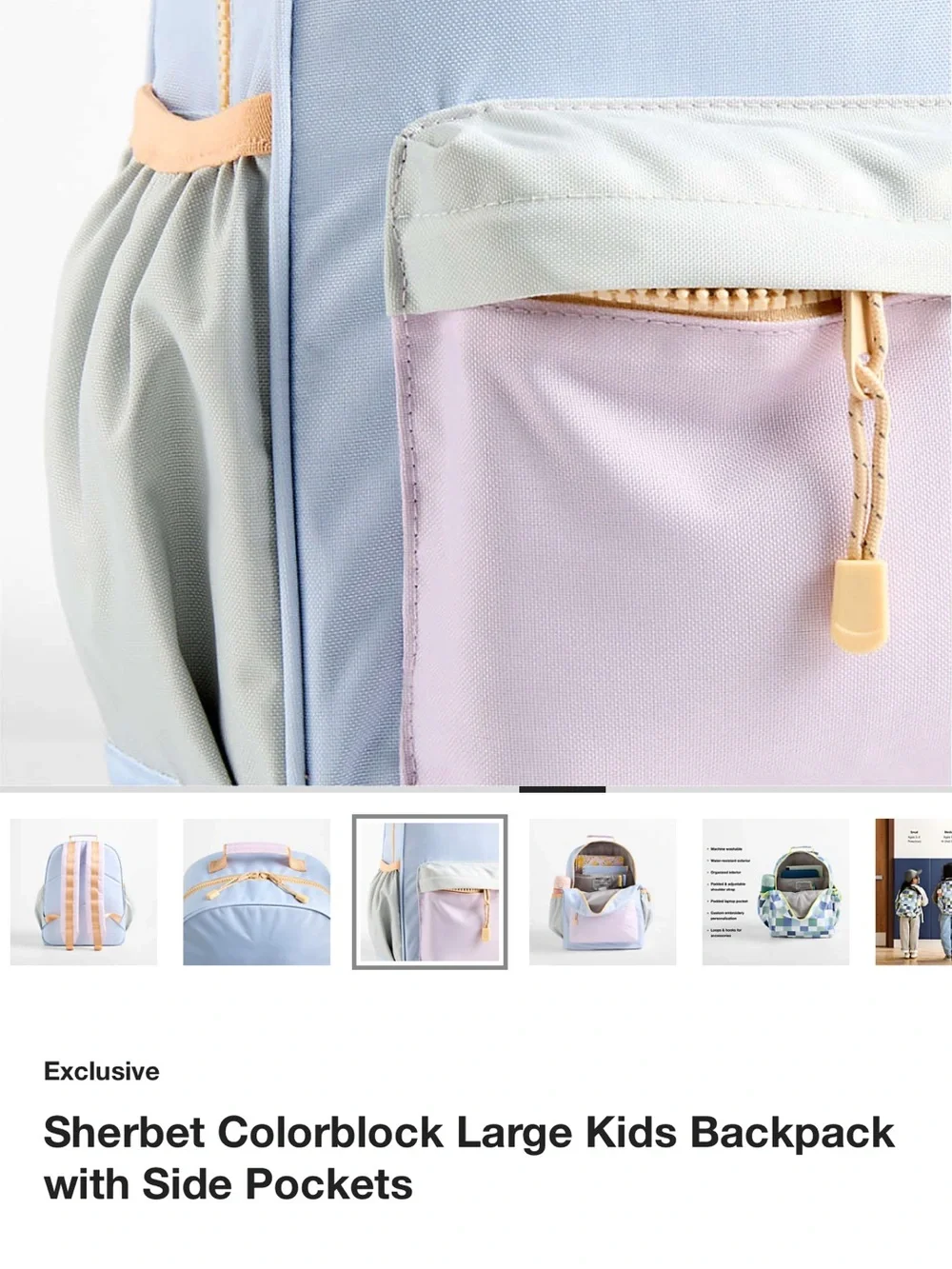 Sherbet Colorblock Large Kids Backpack with Side Pockets - Pastel Blue & Pink